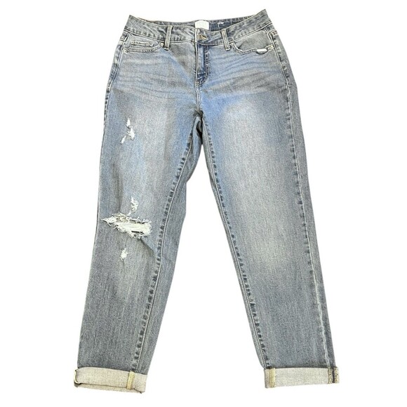 Time And Tru Pants - TIME AND TRU Mid Rise Cropped Boyfriend Distressed Denim Jeans Rolled Cuff Sz 6